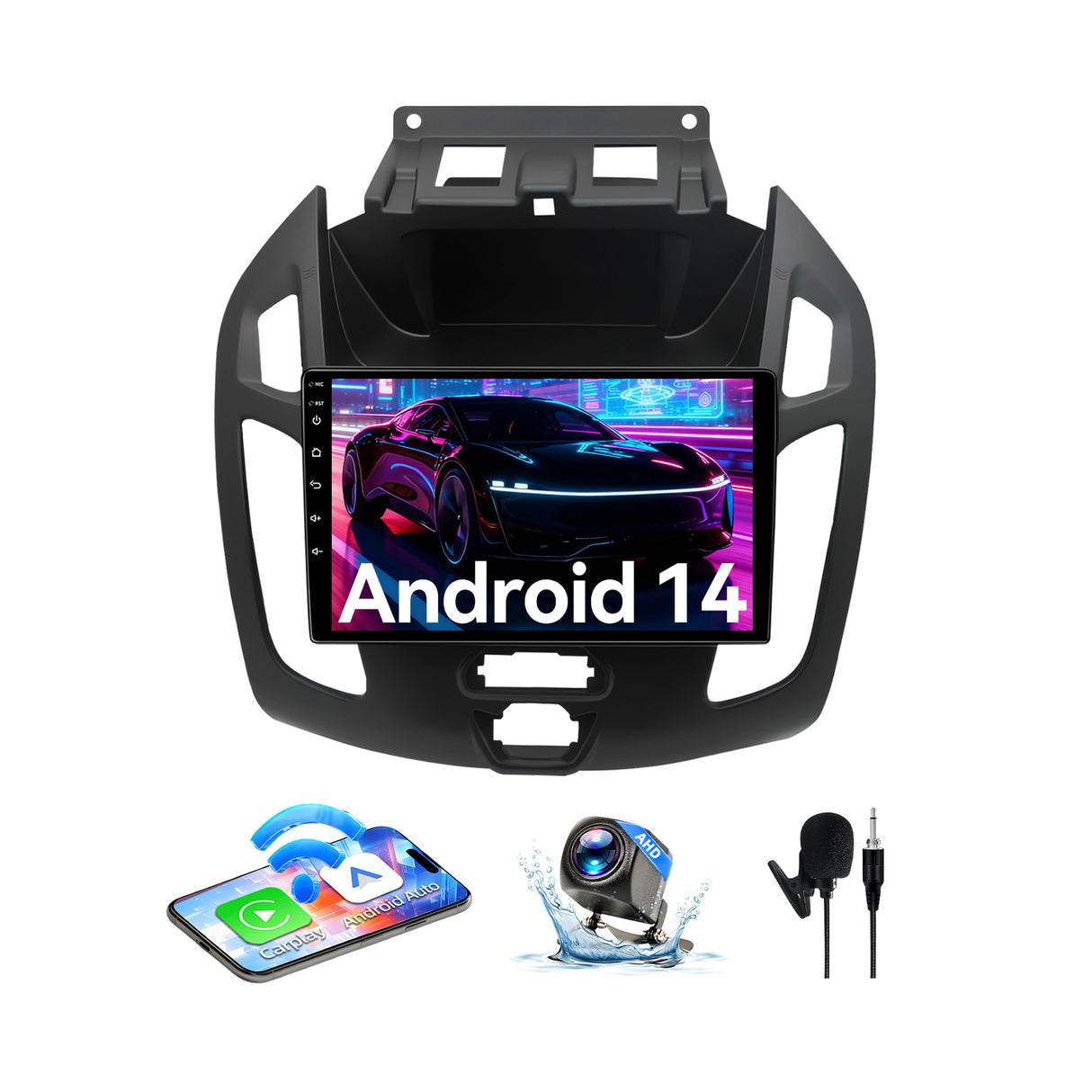 Car Radio Compatible with Ford Transit Connect 2014-2018,9 Inch Touch Screen Car Stereo with Wireless Carplay Android Auto,GPS FM WiFi Bluetooth Backup Camera.4+64GB