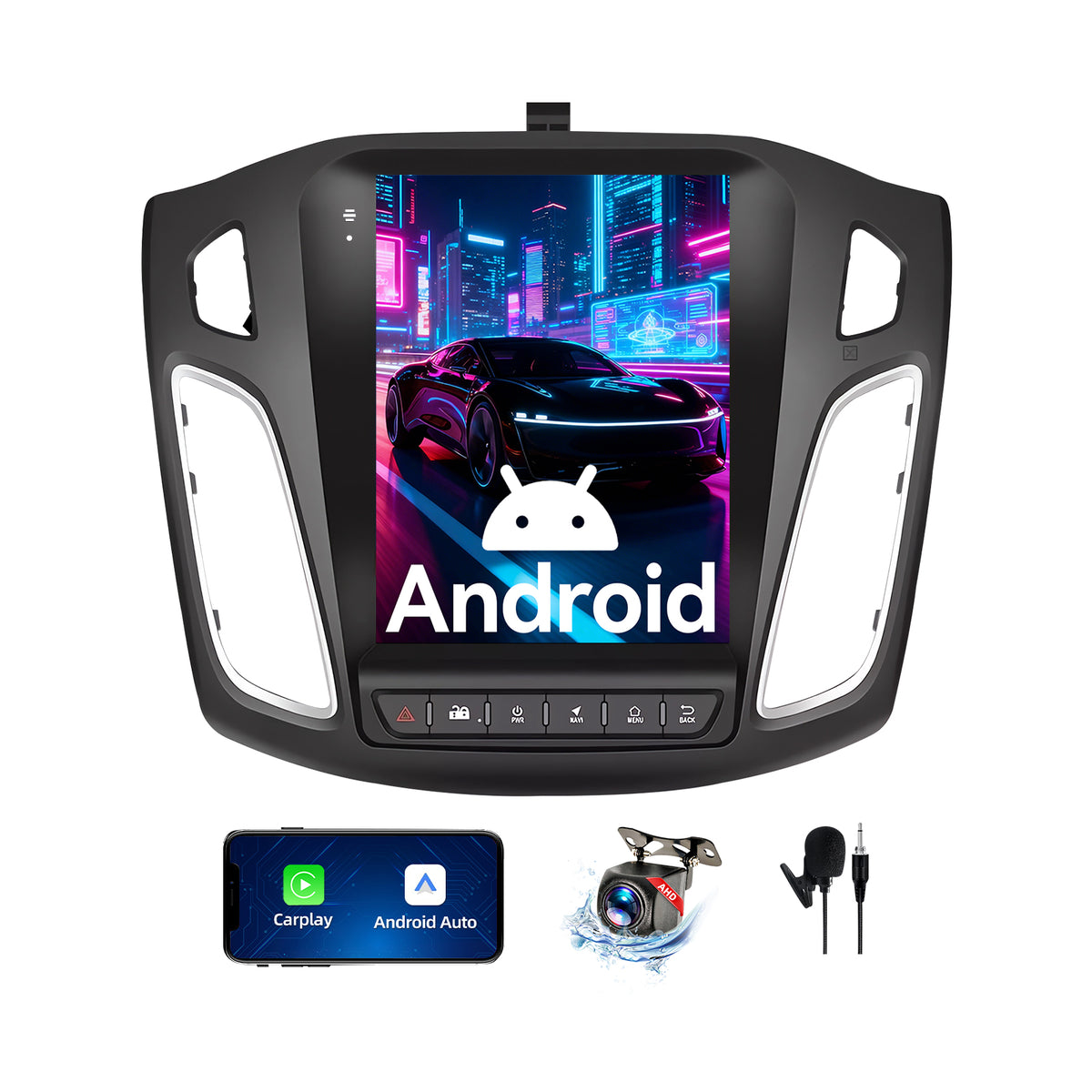 Android Car Stereo Compatible with Ford Focus 2012-2018, 9.7" Wireless CarPlay/Android Auto Head Unit with GPS Navigation & Backup Camera