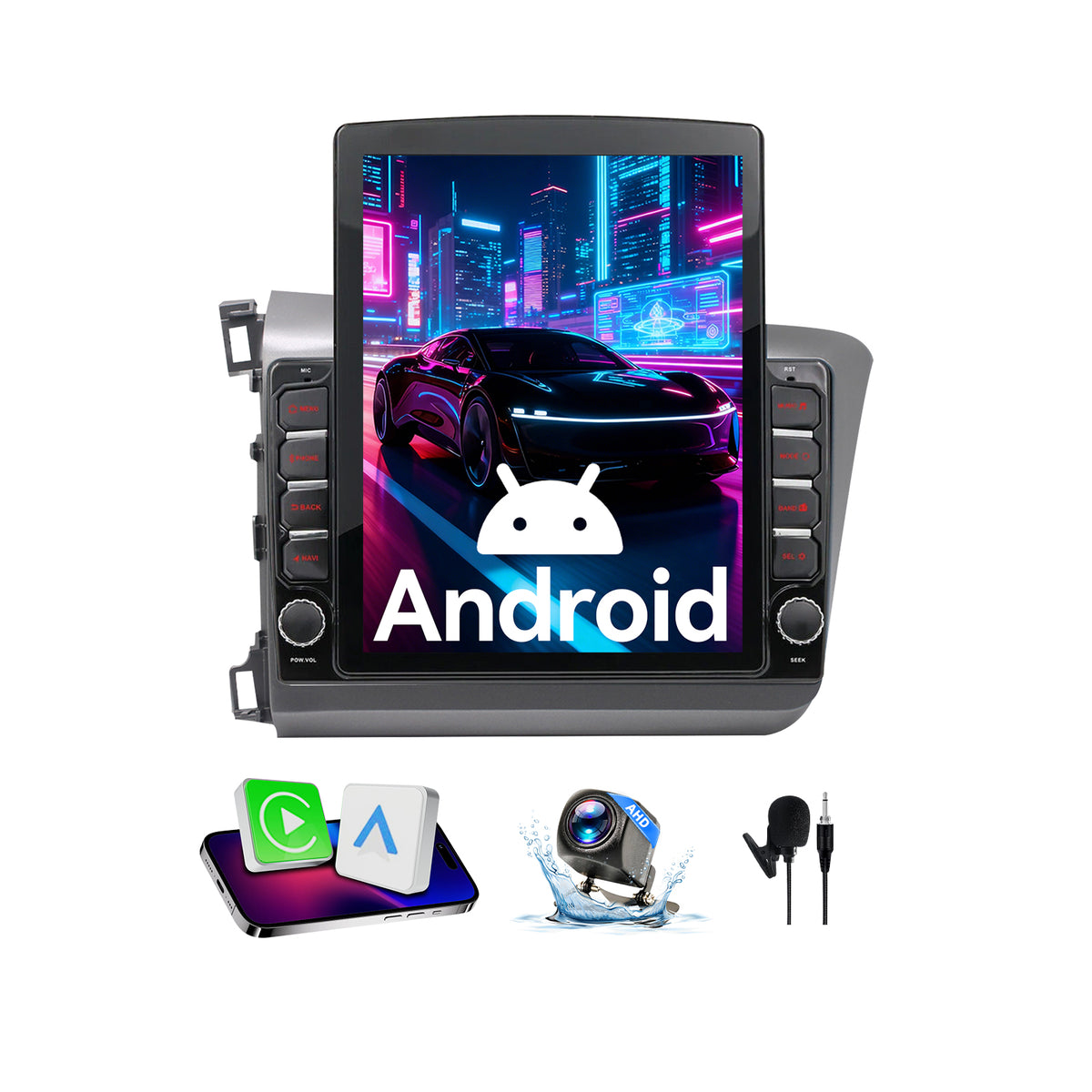 9.7" Touchscreen Radio Compatible with Honda Civic 2012-2015 — Wireless CarPlay, GPS & AHD Backup Camera Included
