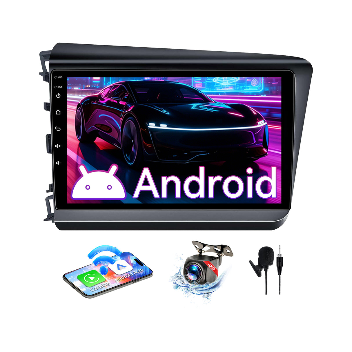 Android 13 Car Stereo Compatible with Honda Civic 2012-2015, 9" Wireless CarPlay/Android Auto Head Unit with GPS Navigation & Backup Camera