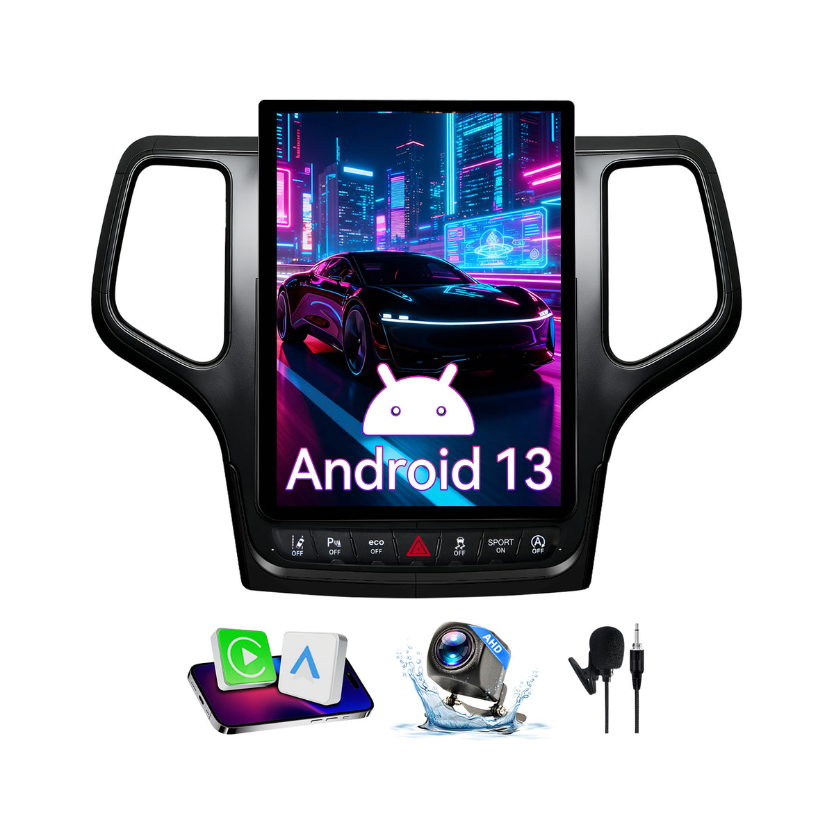 Qualcomm 8-Core Android Car Stereo Compatible with Jeep Grand Cherokee 2014-2021, 12.1" Vertical 2K Touchscreen with Wireless CarPlay/Android Auto, DSP & GPS