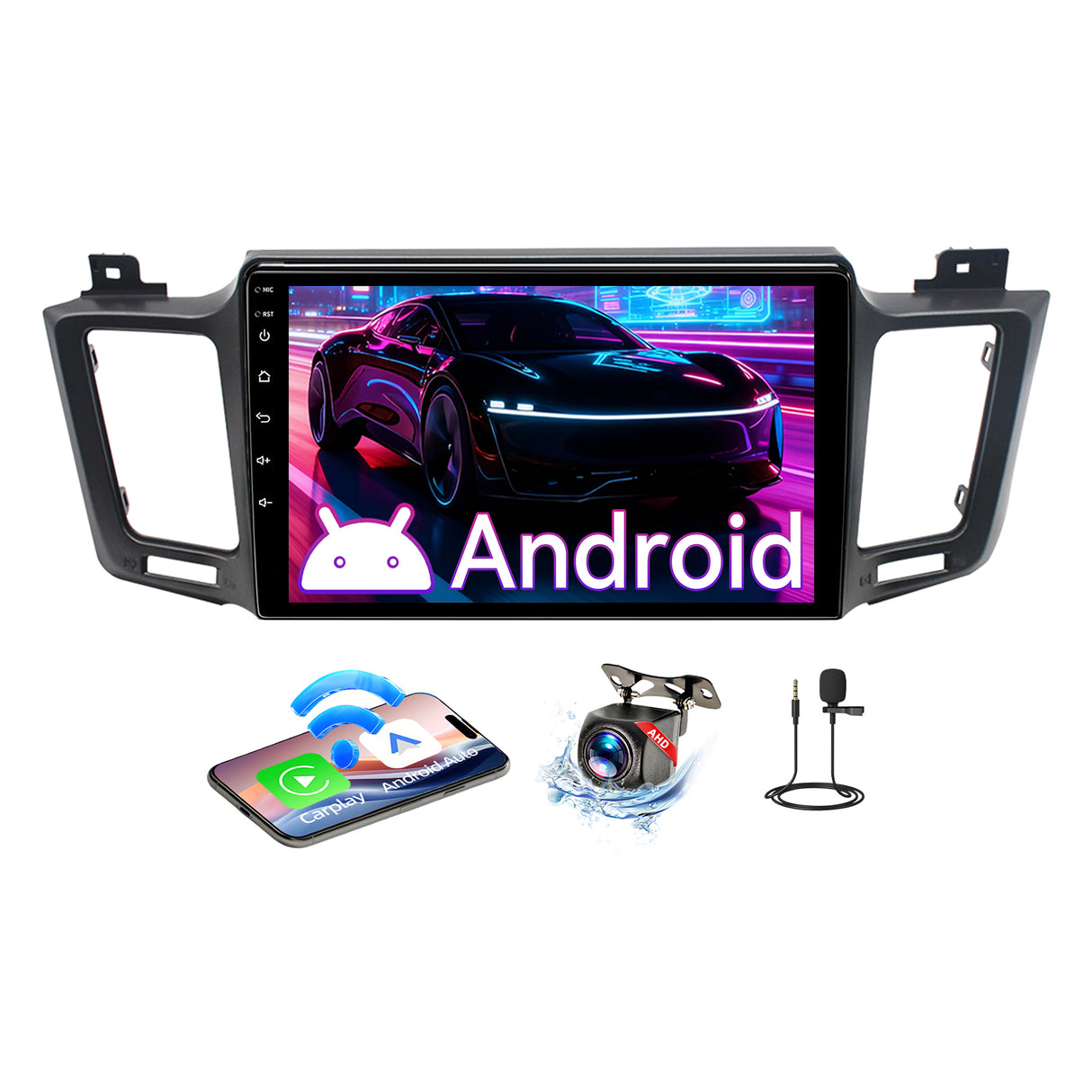 10" Android 13 Touchscreen Radio Compatible with Toyota RAV4 2013-2018, Wireless CarPlay/Android Auto, GPS Navigation & Backup Camera
