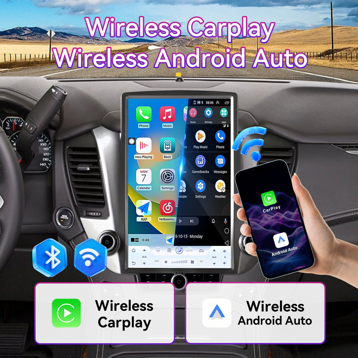 14.5" 2K IPS | 8-Core 8G+128G | Car Stereo Compatible with Chevy Suburban/Tahoe & GMC Yukon 2014-2020 (OEM 8" Only), Wireless CarPlay/Android Auto, GPS