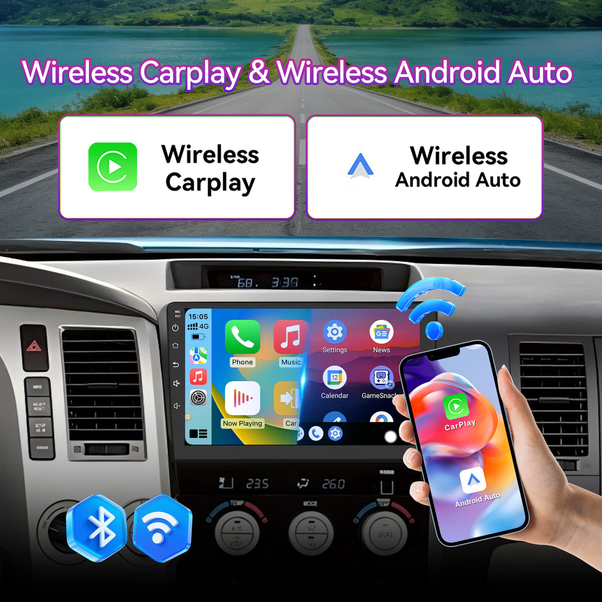 10" Android 13 Touchscreen Radio for Toyota Tundra 2007-2013 / Sequoia 2008-2018 — Wireless CarPlay, GPS & Customizable Audio
