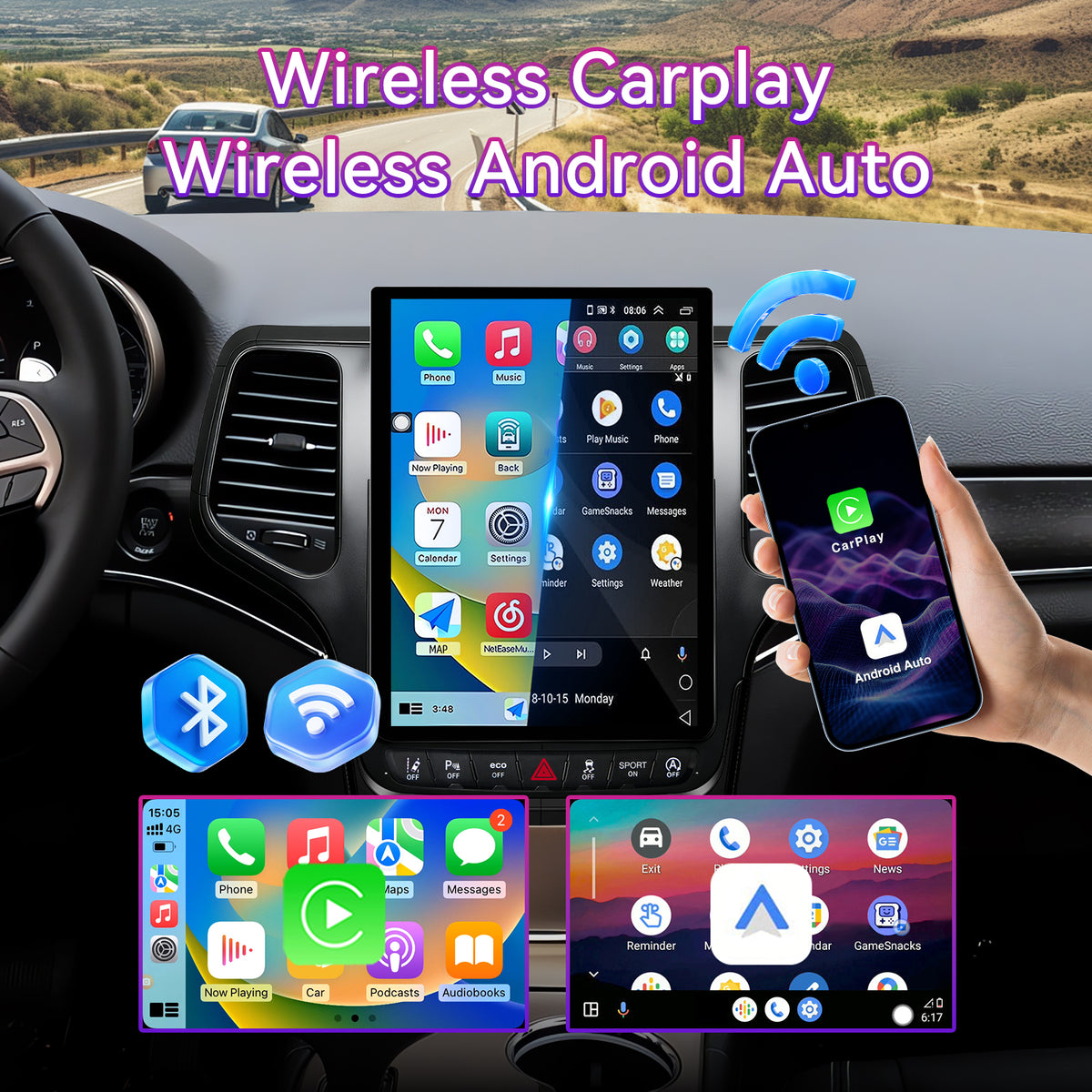 Qualcomm 8-Core Android Car Stereo Compatible with Jeep Grand Cherokee 2014-2021, 12.1" Vertical 2K Touchscreen with Wireless CarPlay/Android Auto, DSP & GPS