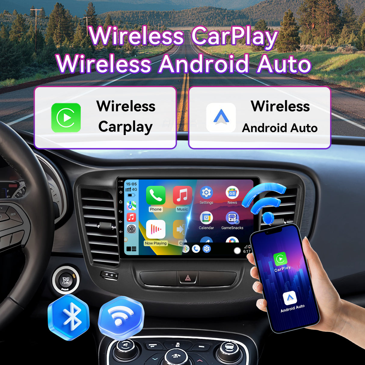 Android 13 Car Stereo Compatible with Chrysler 200 Series 2015-2019, 9" Wireless CarPlay/Android Auto Head Unit with GPS Navigation & 1080P Backup Camera