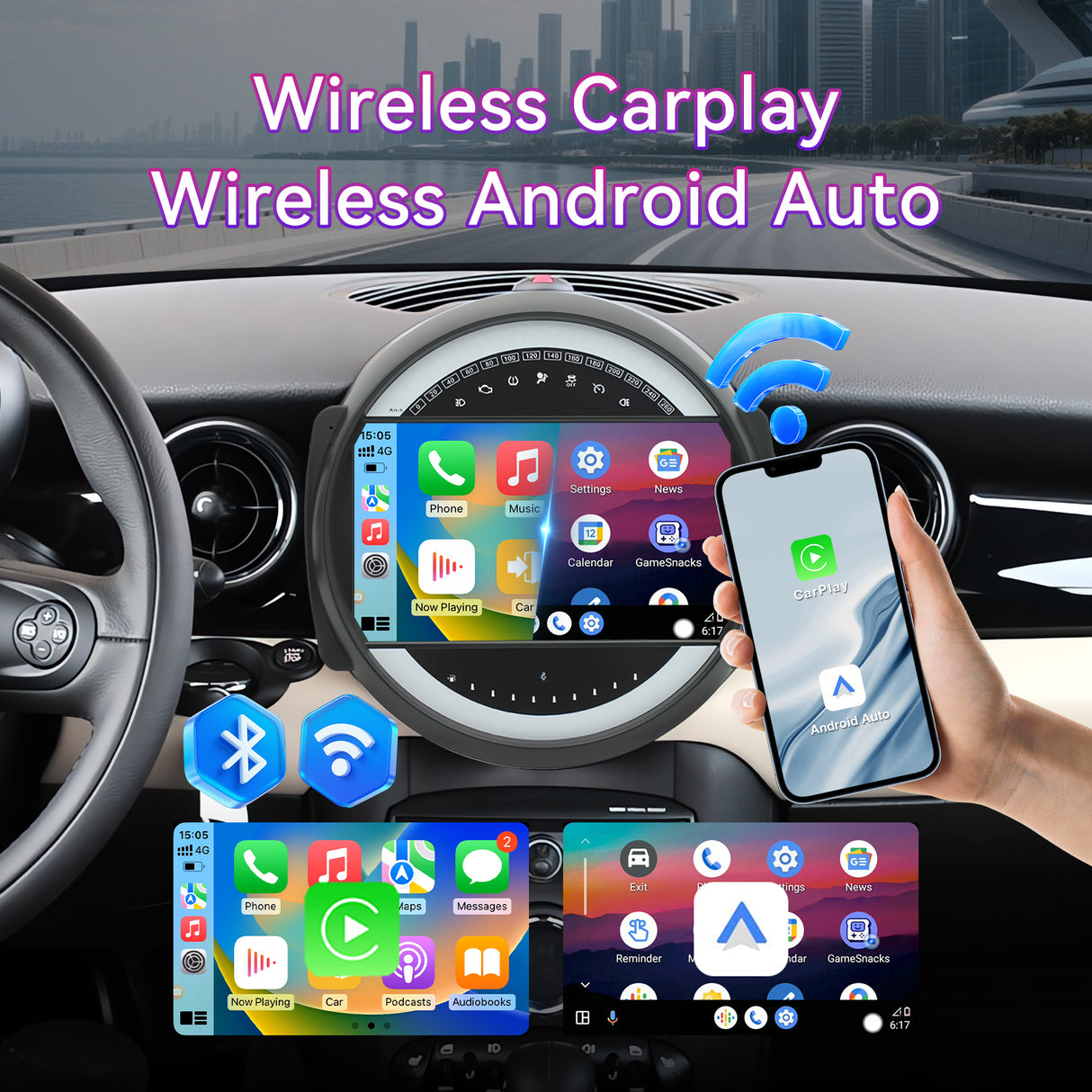 Car Radio Compatible With BMW Mini Cooper 2007-2014,4G+64G,9" Touch Screen Car Stereo with Wireless Carplay&Android Auto,FM/GPS/SWC/Mirror Link/Backup Camer