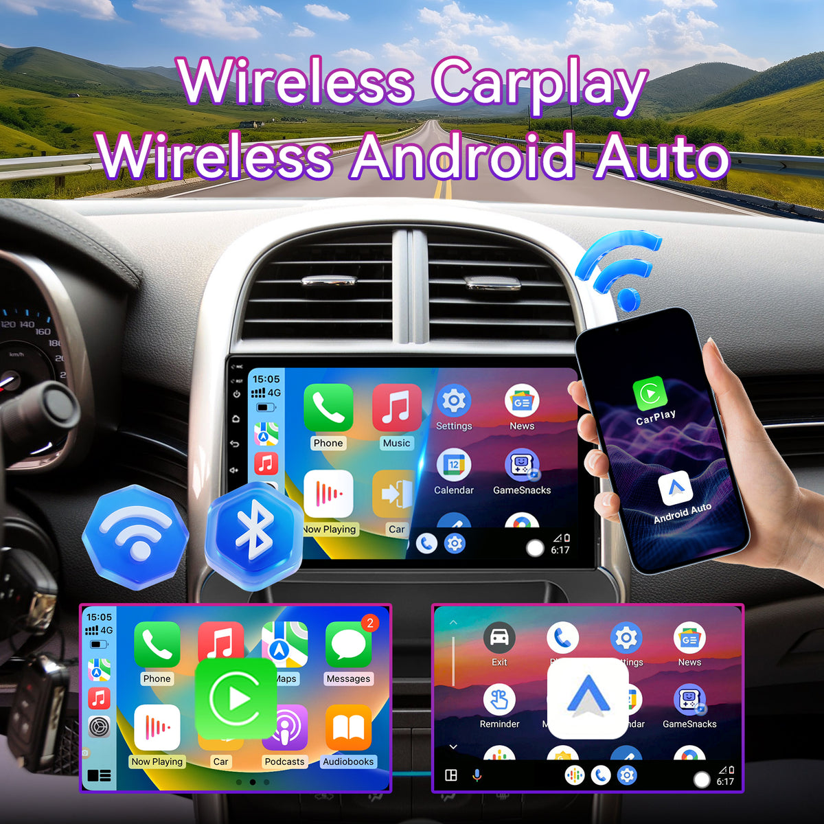 9" 2GB+64GB Android 13 Car Stereo Compatible with Chevrolet Malibu 2011-2015 — Wireless CarPlay/Android Auto, GPS, 32-Band EQ & AHD Backup Camera