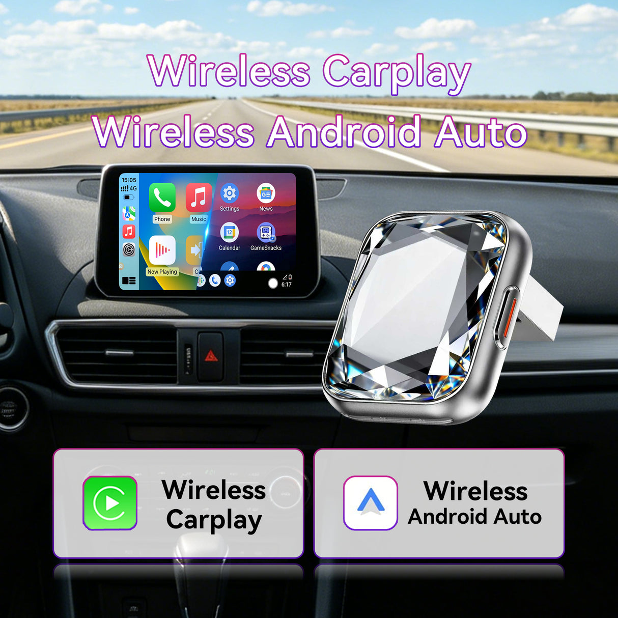 Wireless CarPlay Adapter, Convert Wired to Wireless, 2-in-1 CarPlay & Android Auto, Mini Plug & Play, Fast Auto-Connect & No Latency, USB/USB-C for Cars with Built-in CarPlay & iOS 10+/Android 11+