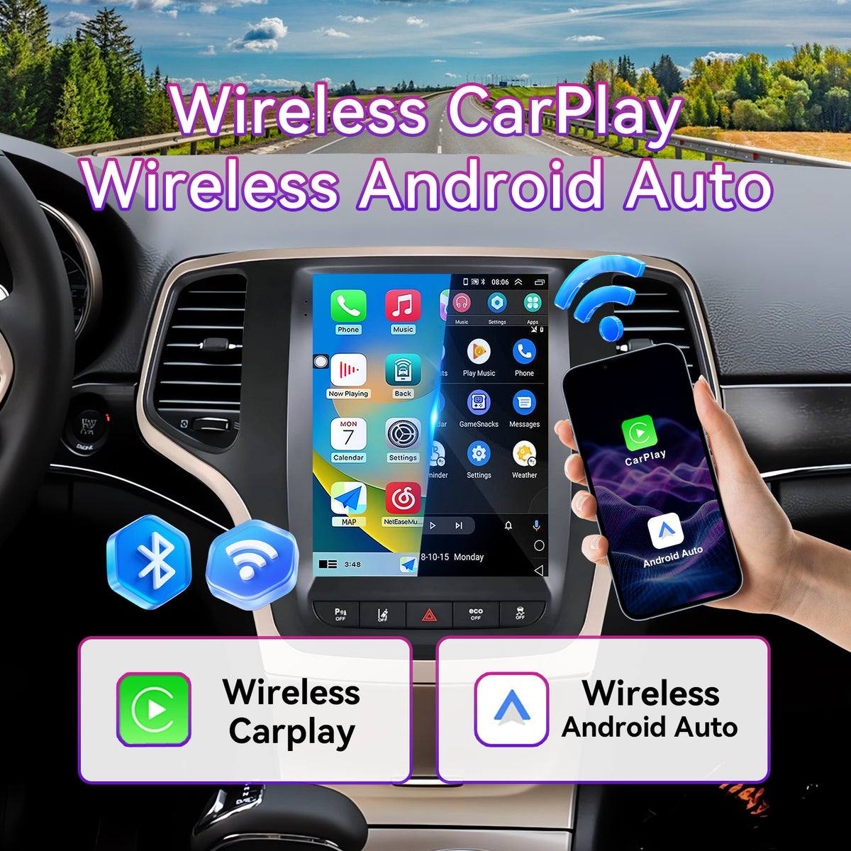 Car Stereo Compatible with Jeep Grand Cherokee 2014-2017, 9.7" 4GB+64GB Wireless CarPlay/Android Auto Head Unit with GPS & Backup Camera