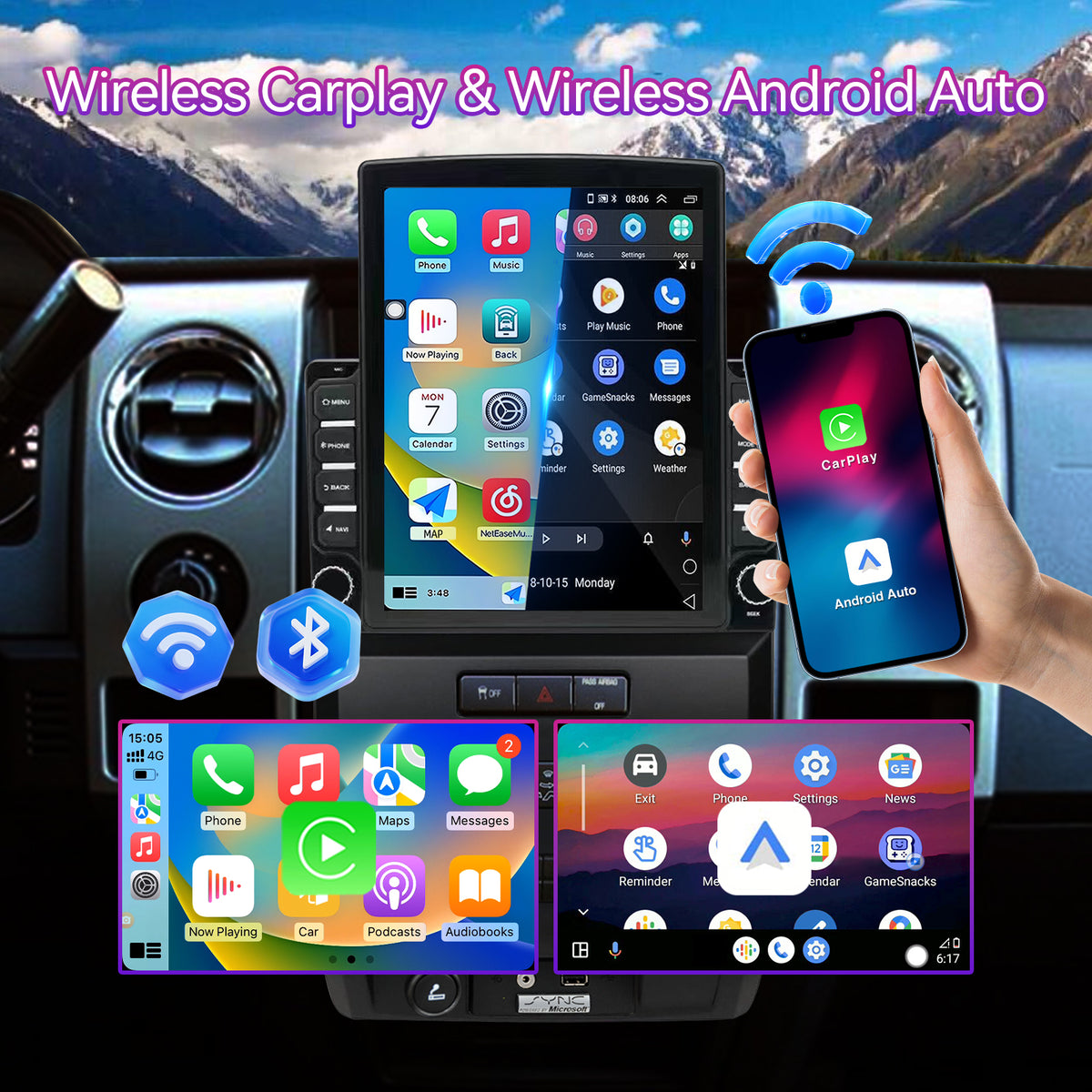 Android 14 Car Stereo Compatible with Ford F150 2009-2012 (Manual AC Only), 9.7" Wireless CarPlay/Android Auto Head Unit with GPS & 1080P Backup Camera
