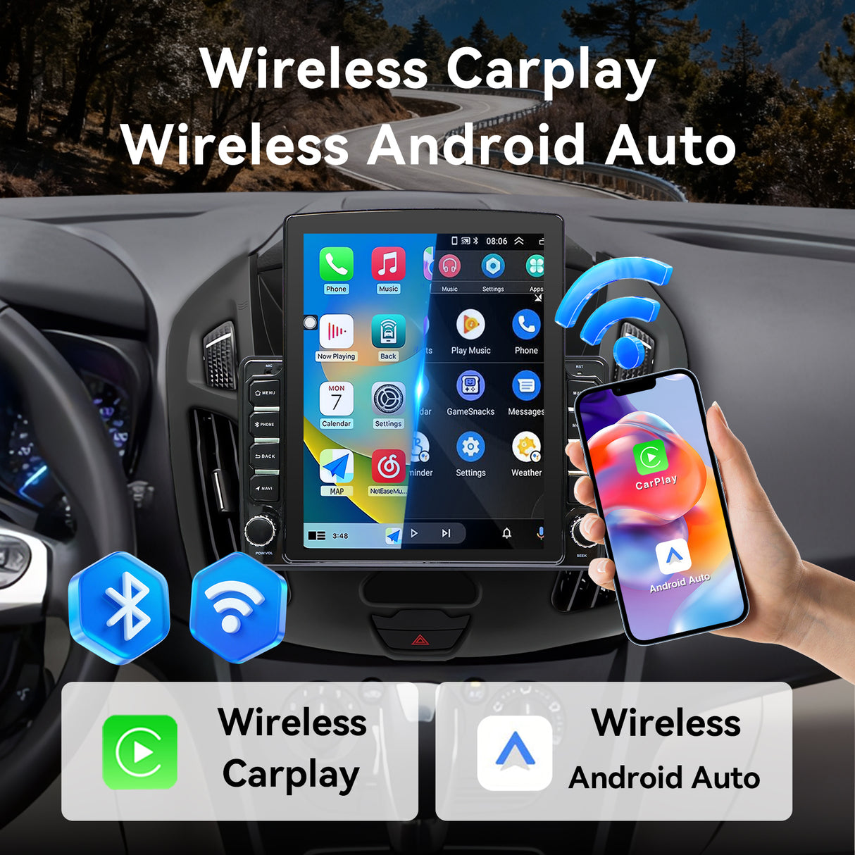 Car Radio Compatible With Ford Transit Connect 2014-2018,4G+64G,9.7" Touch Screen Car Stereo with Wireless Carplay&Android Auto,FM/GPS/SWC/Mirror Link/Backup Camera