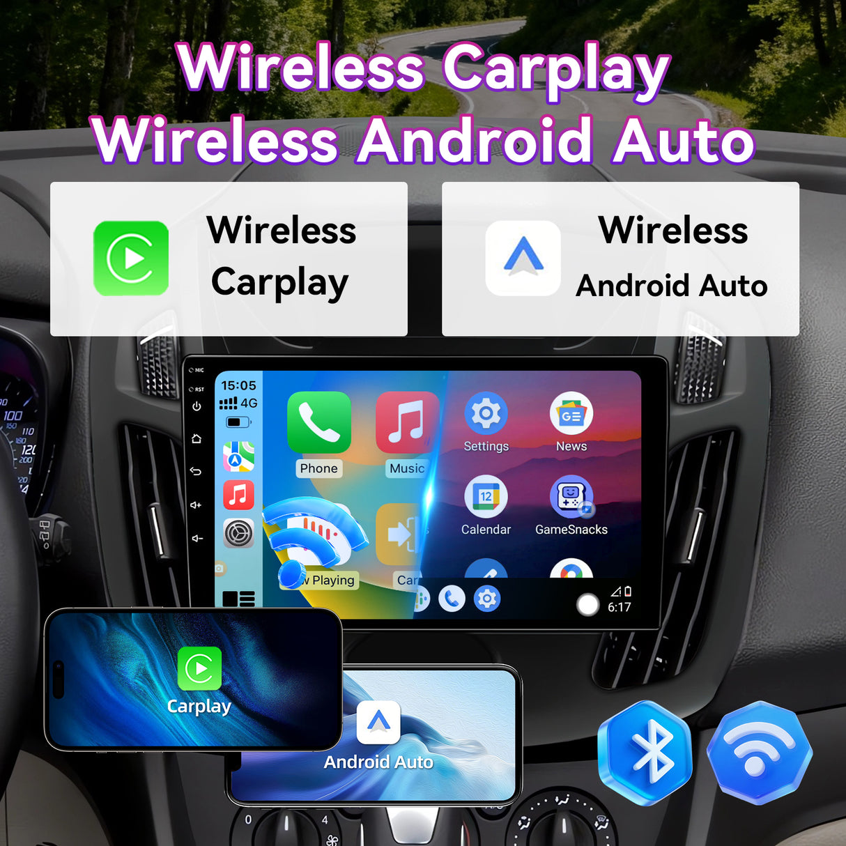 Car Radio Compatible with Ford Transit Connect 2014-2018,9 Inch Touch Screen Car Stereo with Wireless Carplay Android Auto,GPS FM WiFi Bluetooth Backup Camera.4+64GB