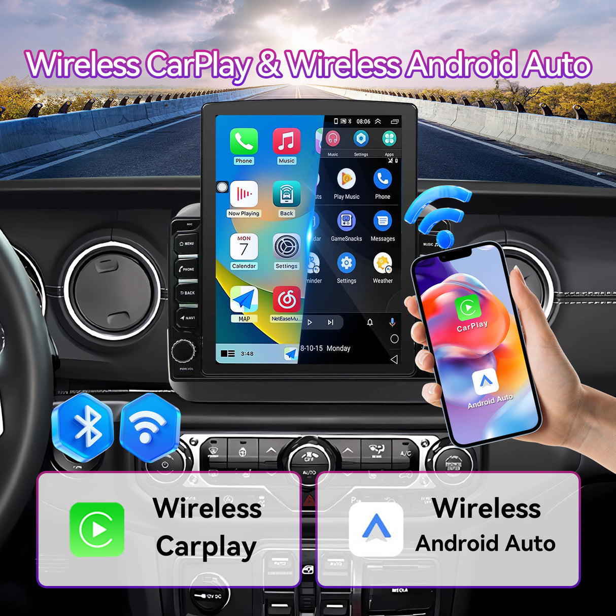 Android Car Stereo Compatible with Jeep Wrangler JL 2018-2021 & Gladiator JT 2020-2021, 9.7" Wireless CarPlay/Android Auto Head Unit with GPS & Backup Camera