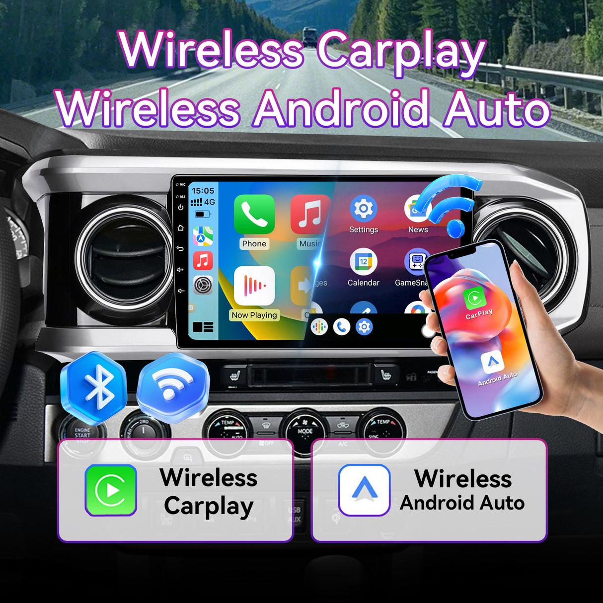 10" Touchscreen Car Stereo Compatible with Toyota Tacoma 2016-2021, Wireless CarPlay/Android Auto Head Unit with GPS Navigation & Backup Camera