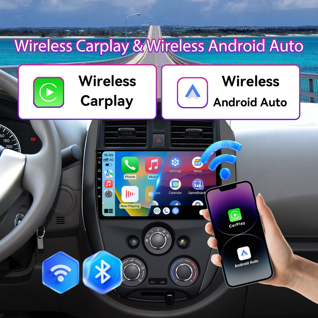 10" Android 13 Touchscreen Radio Compatible with Nissan Versa Sedan 2015-2019 — Wireless CarPlay, GPS & Backup Camera Included