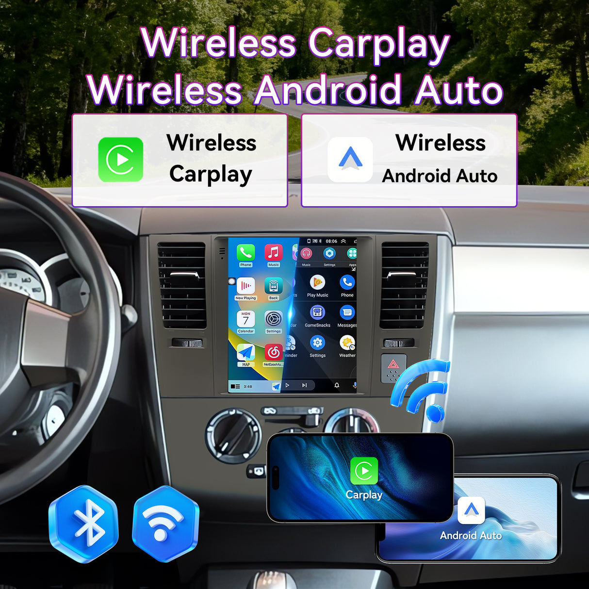 Car Radio Compatible With Nissan Versa 2007-2011 / Tiida 2007-2011,9.7''Touch Screen Car Stereo with Wireless Carplay&Android Auto,FM/GPS/SWC/Mirror Link/Backup Camera