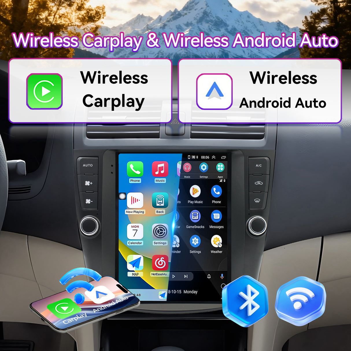 Car Stereo Radio Compatible with Honda Accord 7th 2003-2007, Wireless CarPlay/Android Auto Multimedia, GPS Navigation & Backup Camera