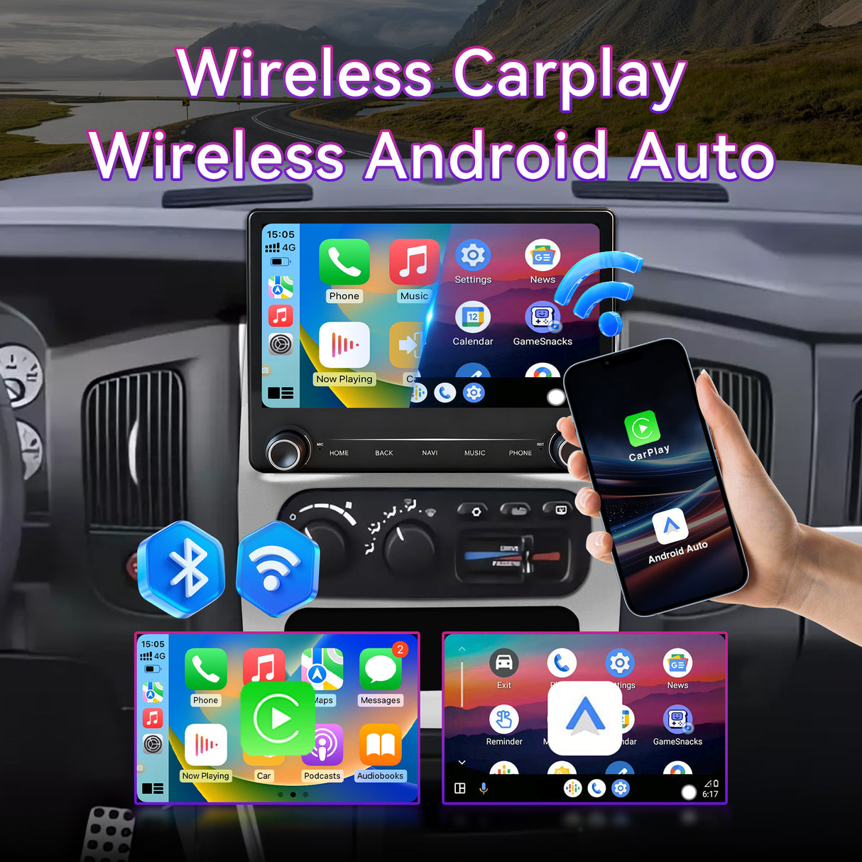 Car Stereo Radio Compatible with Dodge RAM 1500 2500 3500 2002-2005,Android 14,4+64G,9 Inch Touchscreen Head Unit Support WiFi/Bluetooth/Wireless Carplay Android Auto/GPS/Mirror Link