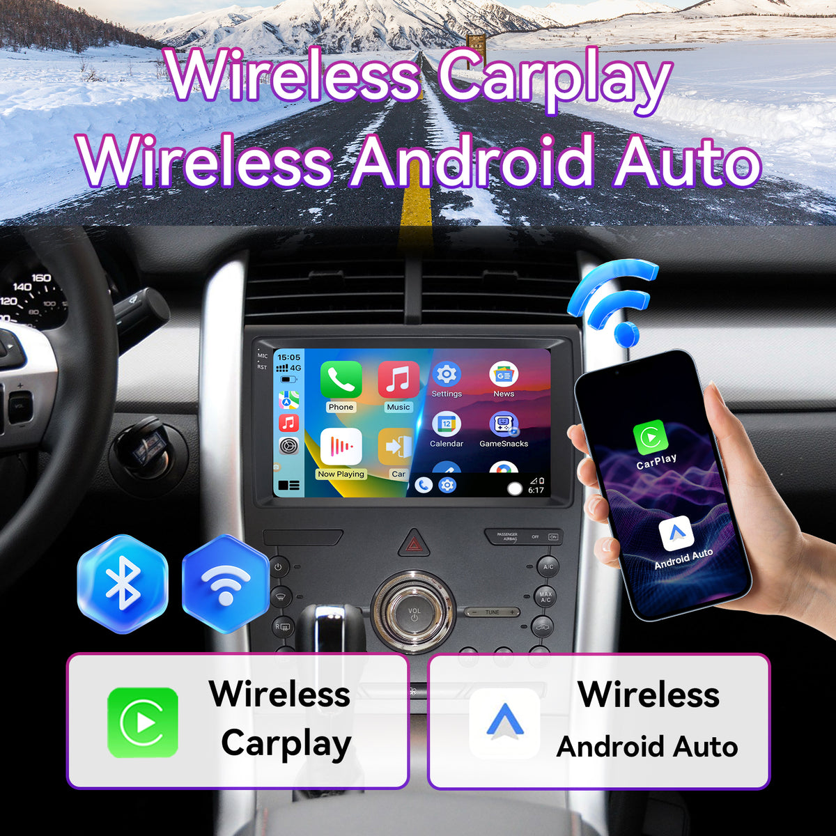 Car Stereo Compatible with Ford Edge 2010-2014, 9" 2GB+64GB Wireless CarPlay/Android Auto Head Unit with GPS Navigation & Backup Camera