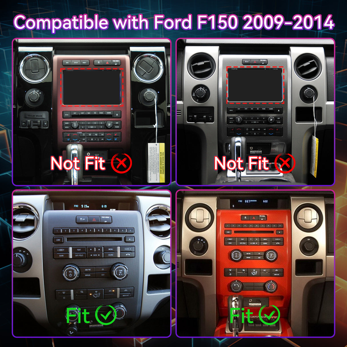 Android 14 Car Stereo Compatible with Ford F150 2009-2012 (Manual AC Only), 9.7" Wireless CarPlay/Android Auto Head Unit with GPS & 1080P Backup Camera