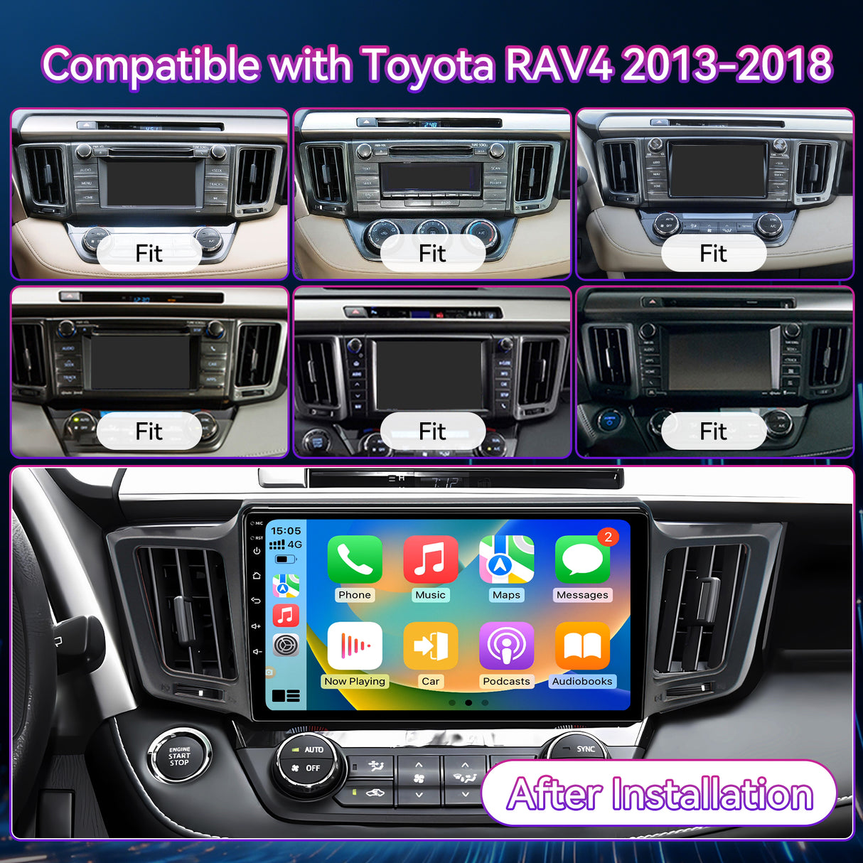 10" Android 13 Touchscreen Radio Compatible with Toyota RAV4 2013-2018, Wireless CarPlay/Android Auto, GPS Navigation & Backup Camera