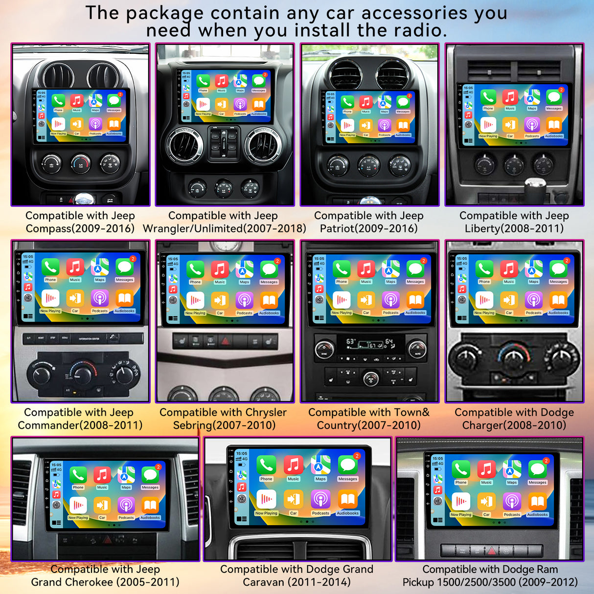 10.1" Touchscreen Radio Compatible with Jeep Wrangler/Unlimited JK 2007-2018.Dodge Ram Pickup 1500/2500/3500 2009-2012. Wireless CarPlay/Android Auto, GPS Navigation & Backup Camera
