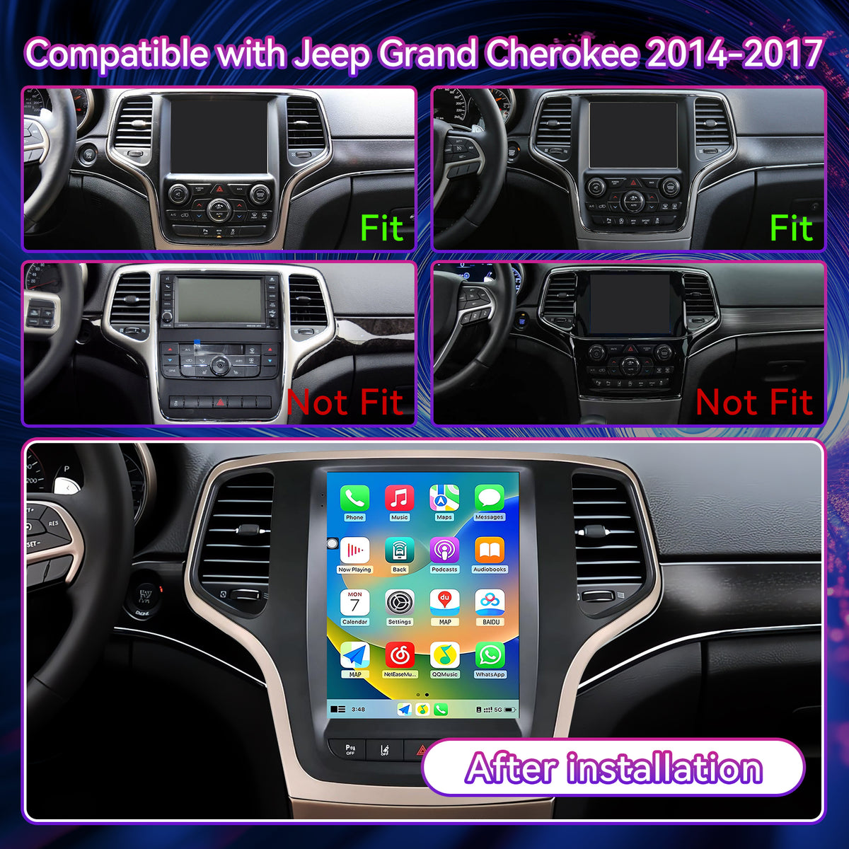 Car Stereo Compatible with Jeep Grand Cherokee 2014-2017, 9.7" 4GB+64GB Wireless CarPlay/Android Auto Head Unit with GPS & Backup Camera