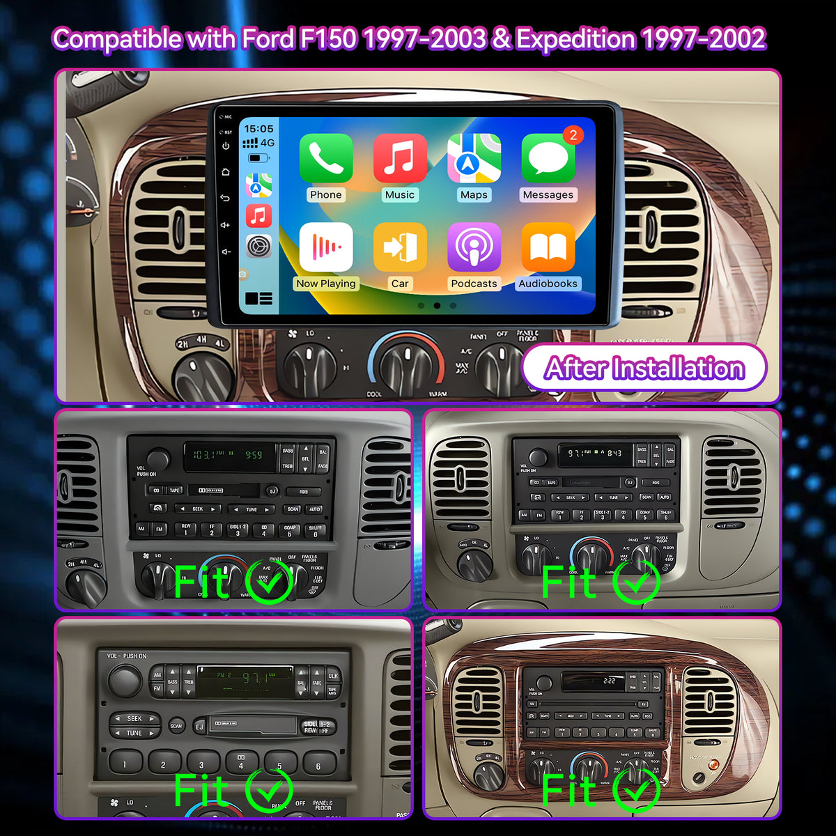 9" Android Touchscreen Radio Compatible with Ford F150 1997-2003 / Expedition 1997-2002 — Wireless CarPlay, GPS & Backup Camera Included