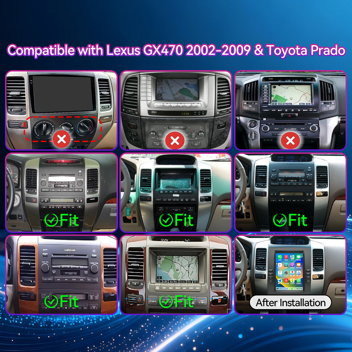 Android 13 Car Stereo Compatible with Lexus GX470 2002-2009 & Toyota Prado, 9.7" Wireless CarPlay/Android Auto Head Unit with GPS Navigation & Backup Camera