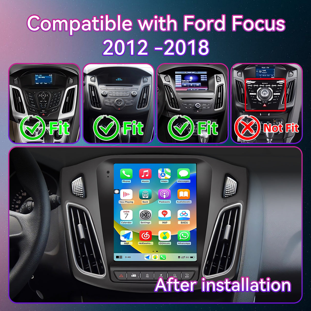 Android Car Stereo Compatible with Ford Focus 2012-2018, 9.7" Wireless CarPlay/Android Auto Head Unit with GPS Navigation & Backup Camera