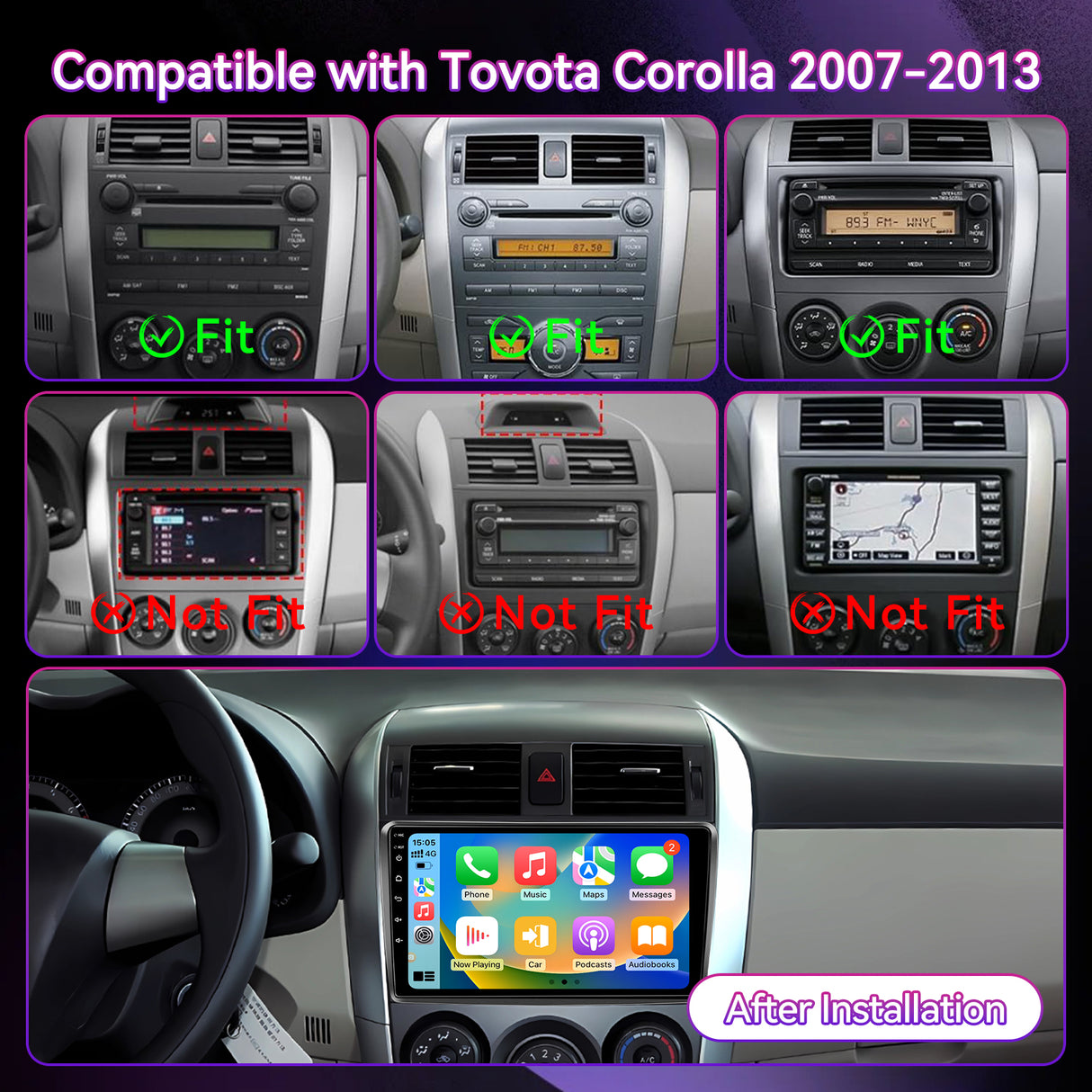 9" Android 13 Car Stereo Compatible with Toyota Corolla 2007-2013, Wireless CarPlay&Android Auto,Touch Screen Car Radio Support Bluetooth,GPS Navigation