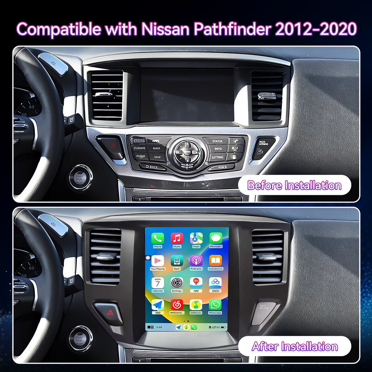 Car Stereo Radio Compatible with Nissan Pathfinder 2012-2020,8Core.10.4''Touchscreen Car Radio Support Bluetooth,Wireless CarPlay/Android Auto/5G/FM/GPS/SWC/Mirror Link Wait.