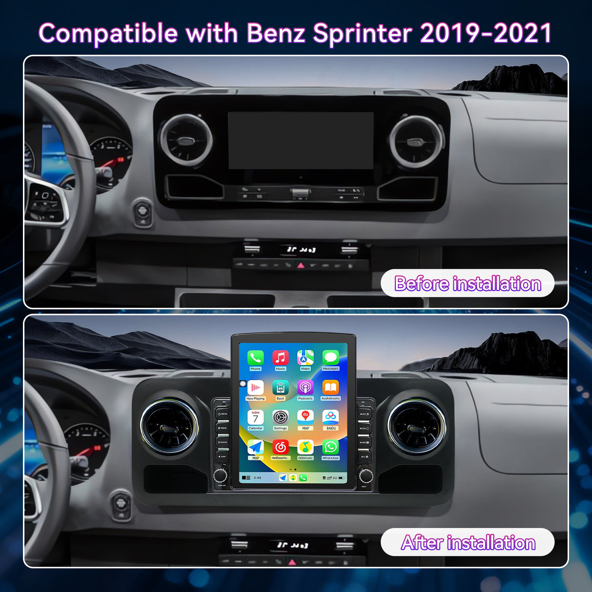 Car Radio Compatible With Mercedes-Benz Sprinter 2019-2021,4G+64G,9.7" Touch Screen Car Stereo with Wireless Carplay&Android Auto,Blue-Tooth/GPS/Navigation/FM/SWC/Mirror Link/Backup Camera