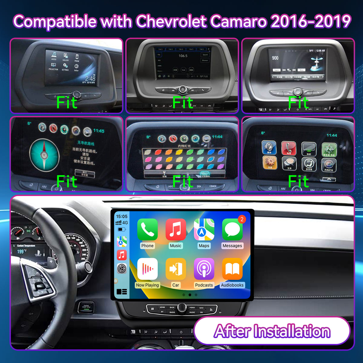 13" Touchscreen Android Car Stereo Compatible with Chevrolet Camaro 2016-2019, 4GB+64GB Wireless CarPlay/Android Auto Head Unit with Physical Knobs & Backup Camera
