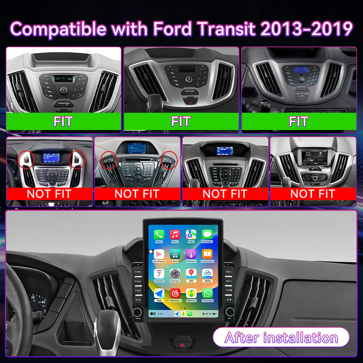 Car Stereo Compatible with Ford Transit 2013-2019, 9.7" Wireless CarPlay/Android Auto Head Unit with GPS Navigation & Backup Camera