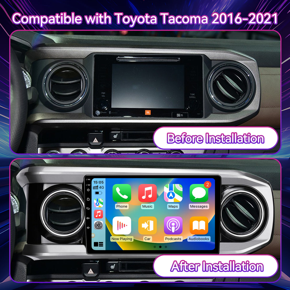 10" Touchscreen Car Stereo Compatible with Toyota Tacoma 2016-2021, Wireless CarPlay/Android Auto Head Unit with GPS Navigation & Backup Camera
