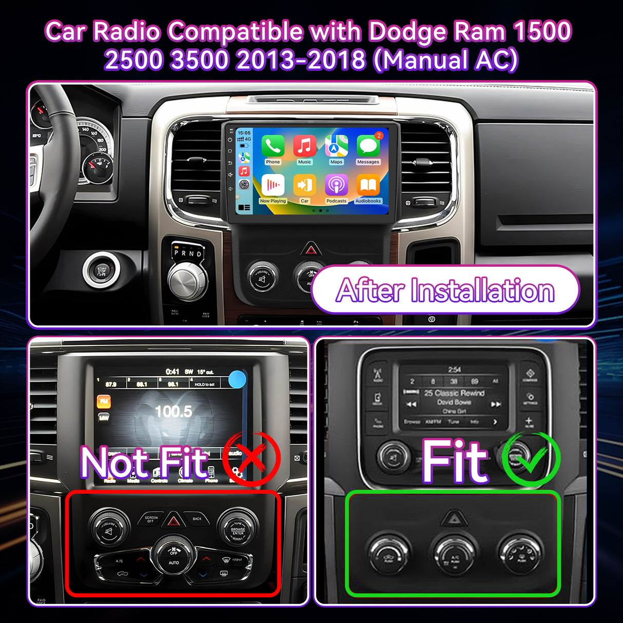 10" Android 13 Touchscreen Radio Compatible with Dodge Ram 1500/2500/3500 2013-2018 — Wireless CarPlay, GPS & Backup Camera Included (Manual AC)
