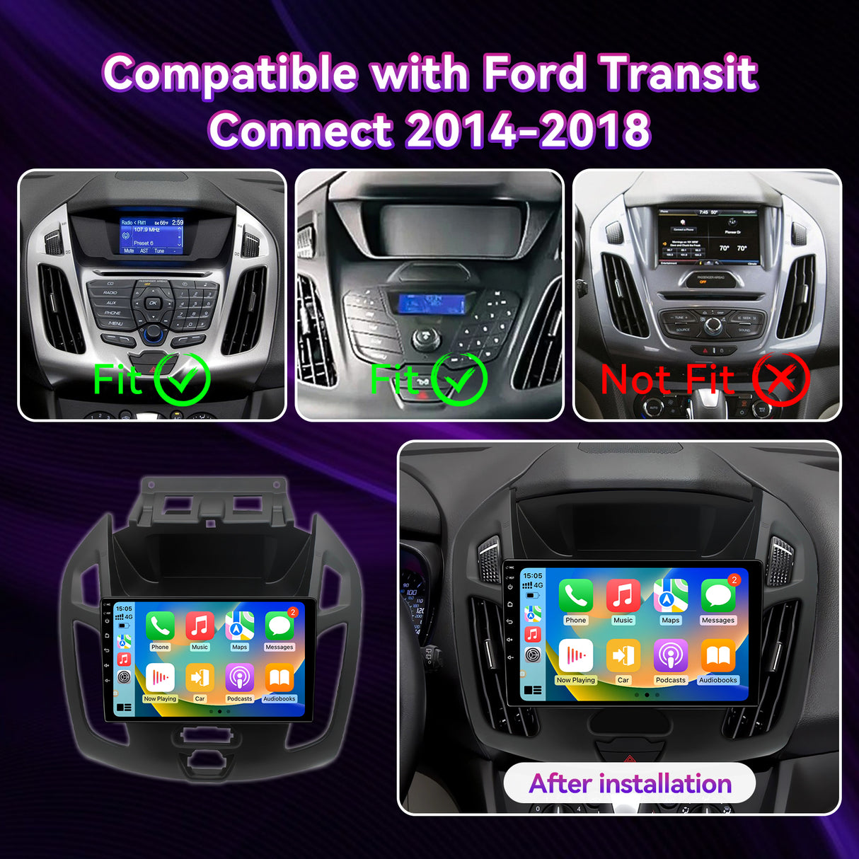 Car Radio Compatible with Ford Transit Connect 2014-2018,9 Inch Touch Screen Car Stereo with Wireless Carplay Android Auto,GPS FM WiFi Bluetooth Backup Camera.4+64GB