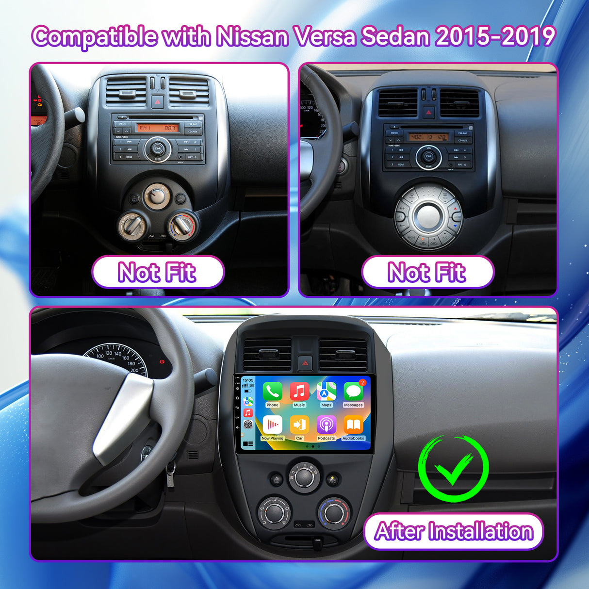 10" Android 13 Touchscreen Radio Compatible with Nissan Versa Sedan 2015-2019 — Wireless CarPlay, GPS & Backup Camera Included