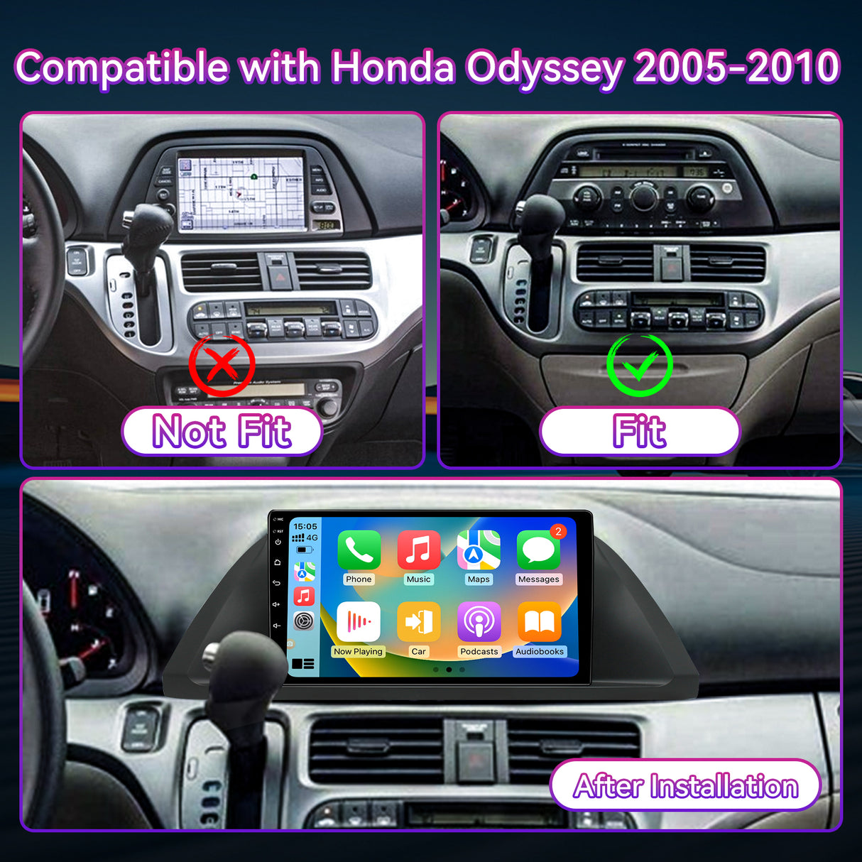 Android 13 Car Stereo Compatible with Honda Odyssey 2005-2010, Wireless CarPlay/Android Auto Head Unit with GPS Navigation & Backup Camera