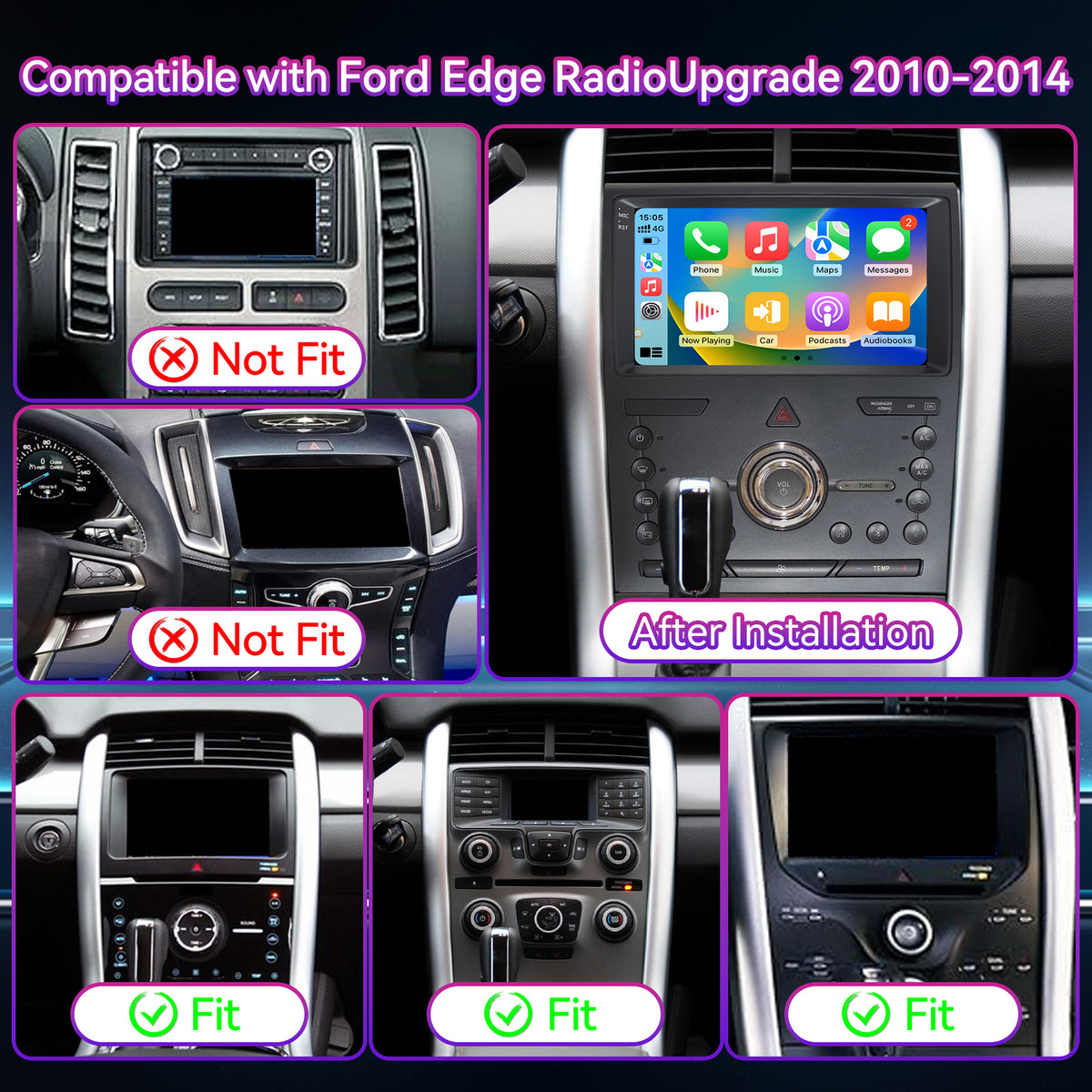 Car Stereo Compatible with Ford Edge 2010-2014, 9" 2GB+64GB Wireless CarPlay/Android Auto Head Unit with GPS Navigation & Backup Camera