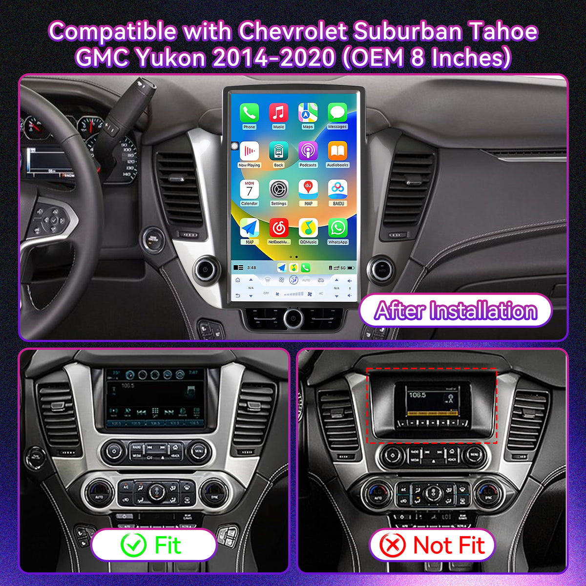 14.5" 2K IPS | 8-Core 8G+128G | Car Stereo Compatible with Chevy Suburban/Tahoe & GMC Yukon 2014-2020 (OEM 8" Only), Wireless CarPlay/Android Auto, GPS