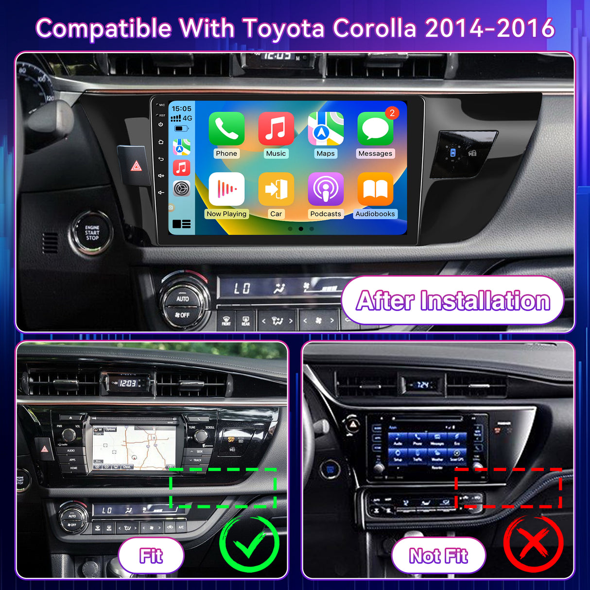 10" Android 13 Touchscreen Radio Compatible with Toyota Corolla 2014-2016, Wireless CarPlay/Android Auto, GPS Navigation, Bluetooth & Backup Camera