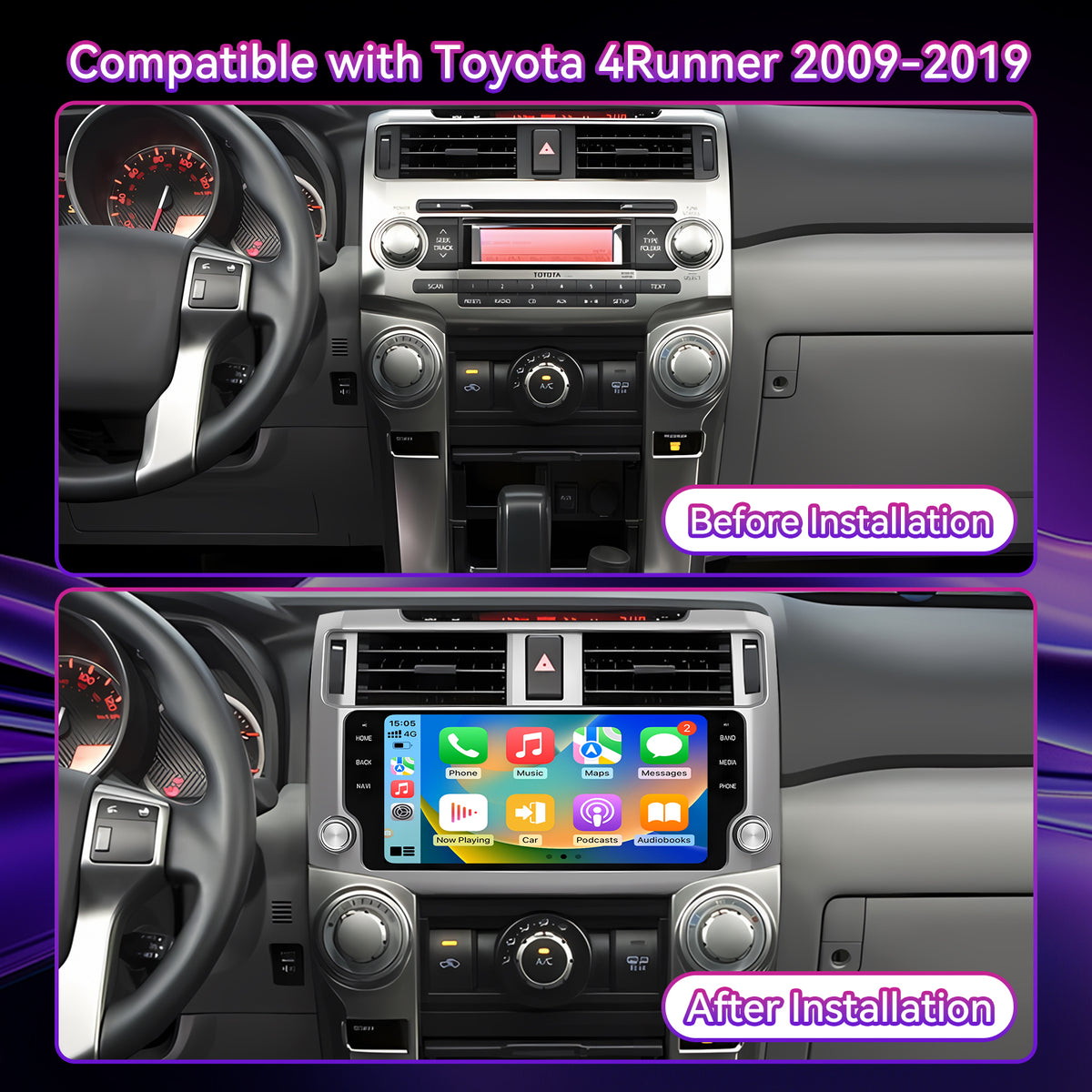 10.33" 4GB+64GB Android Car Stereo Compatible with Toyota 4Runner 2009-2019 — Wireless CarPlay/Android Auto, GPS, Custom EQ & AHD Backup Camera