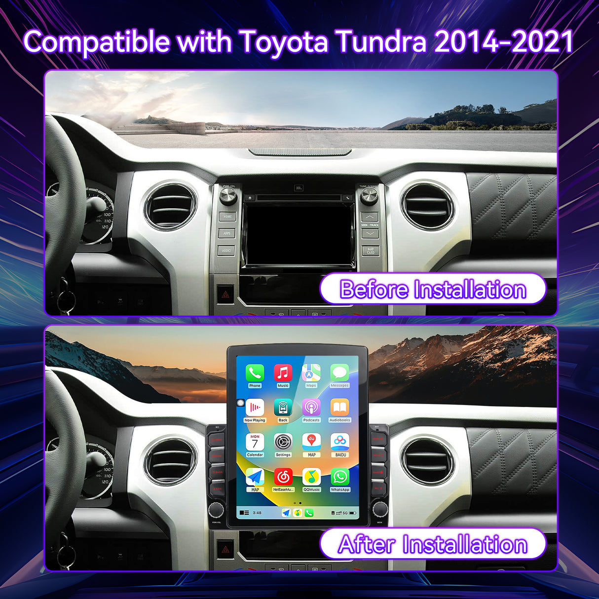 Car Radio Compatible with Toyota Tundra 2014-2021,4G+64G,9.7" Touch Screen Car Stereo with Wireless Carplay&Android Auto,FM/GPS/SWC/Mirror Link/Backup Camera