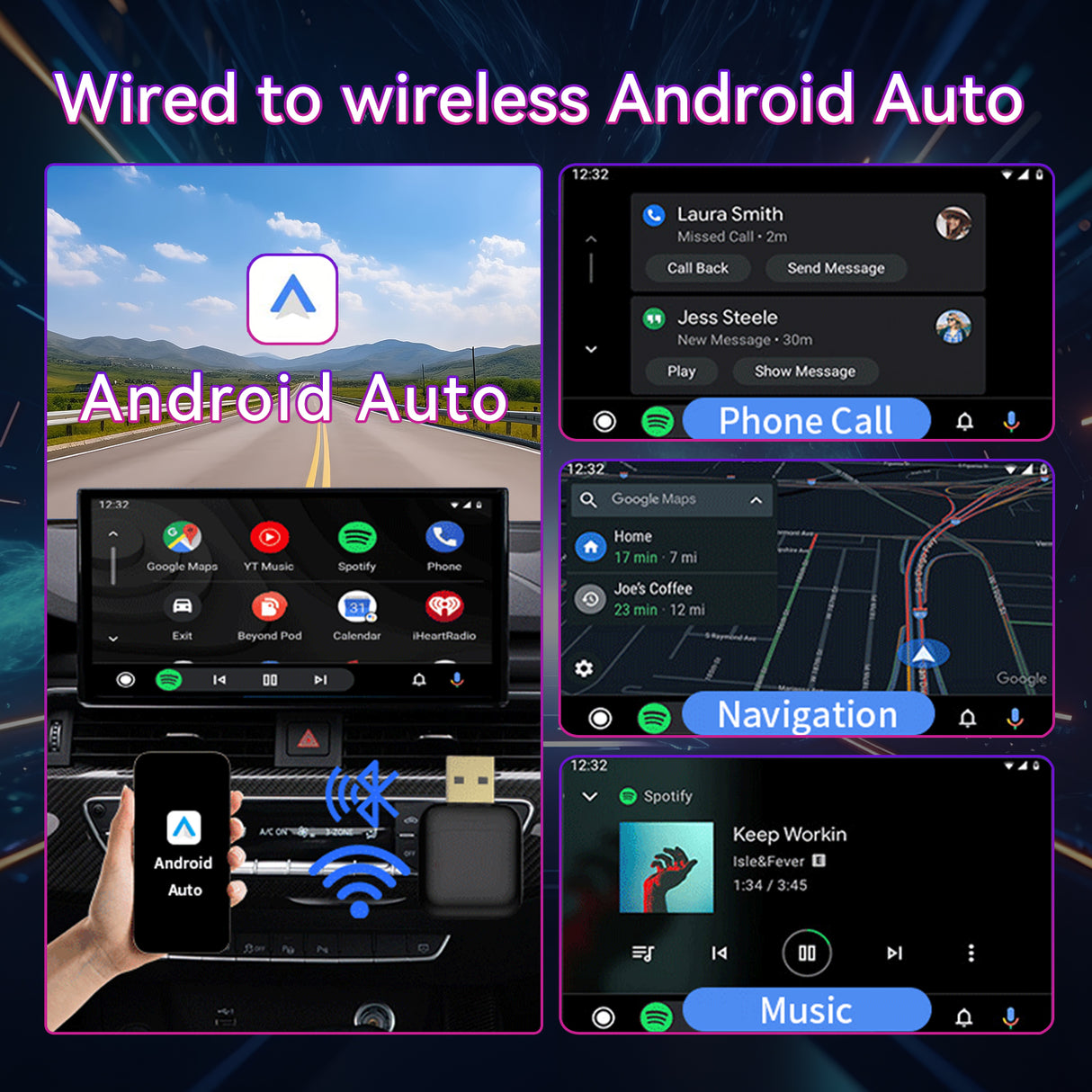 ULhome Wireless CarPlay Adapter & Android Auto Dongle, Fast Auto-Connect, Compact Plug & Play Wireless CarPlay Converter for iPhone & Android, USB/USB-C, No Delay, Seamless Reconnection