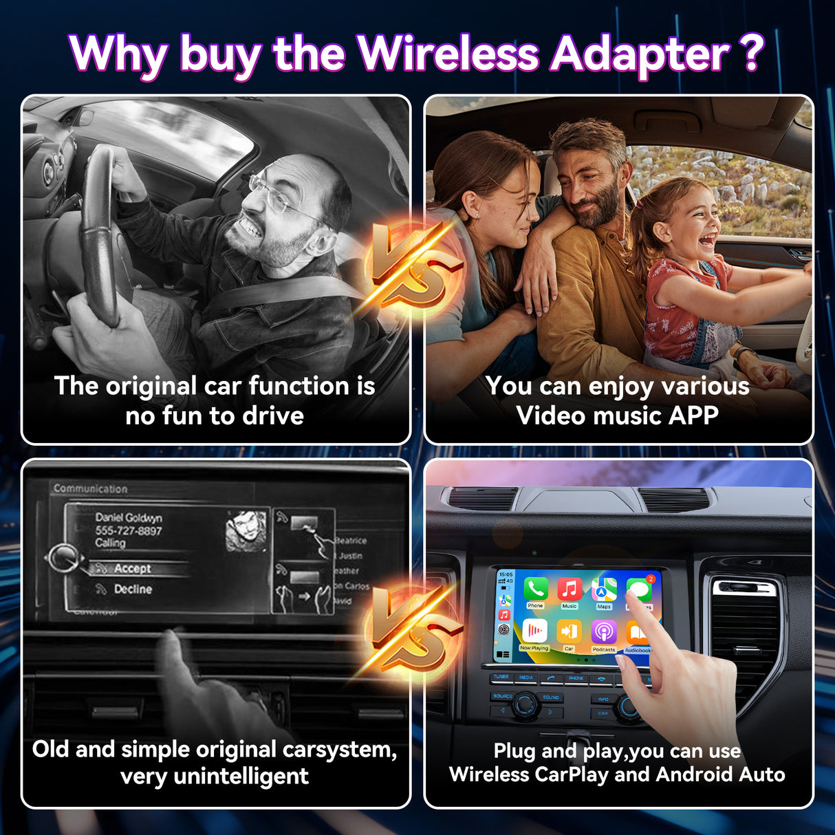 Wireless Carplay&Android Auto Adapter for Car with OEM Wired CarPlay/Android Auto