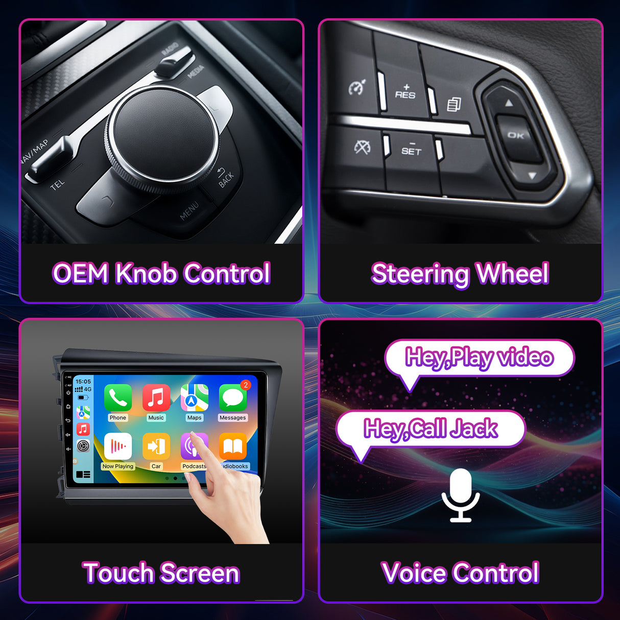 Android 13 Car Stereo Compatible with Honda Civic 2012-2015, 9" Wireless CarPlay/Android Auto Head Unit with GPS Navigation & Backup Camera