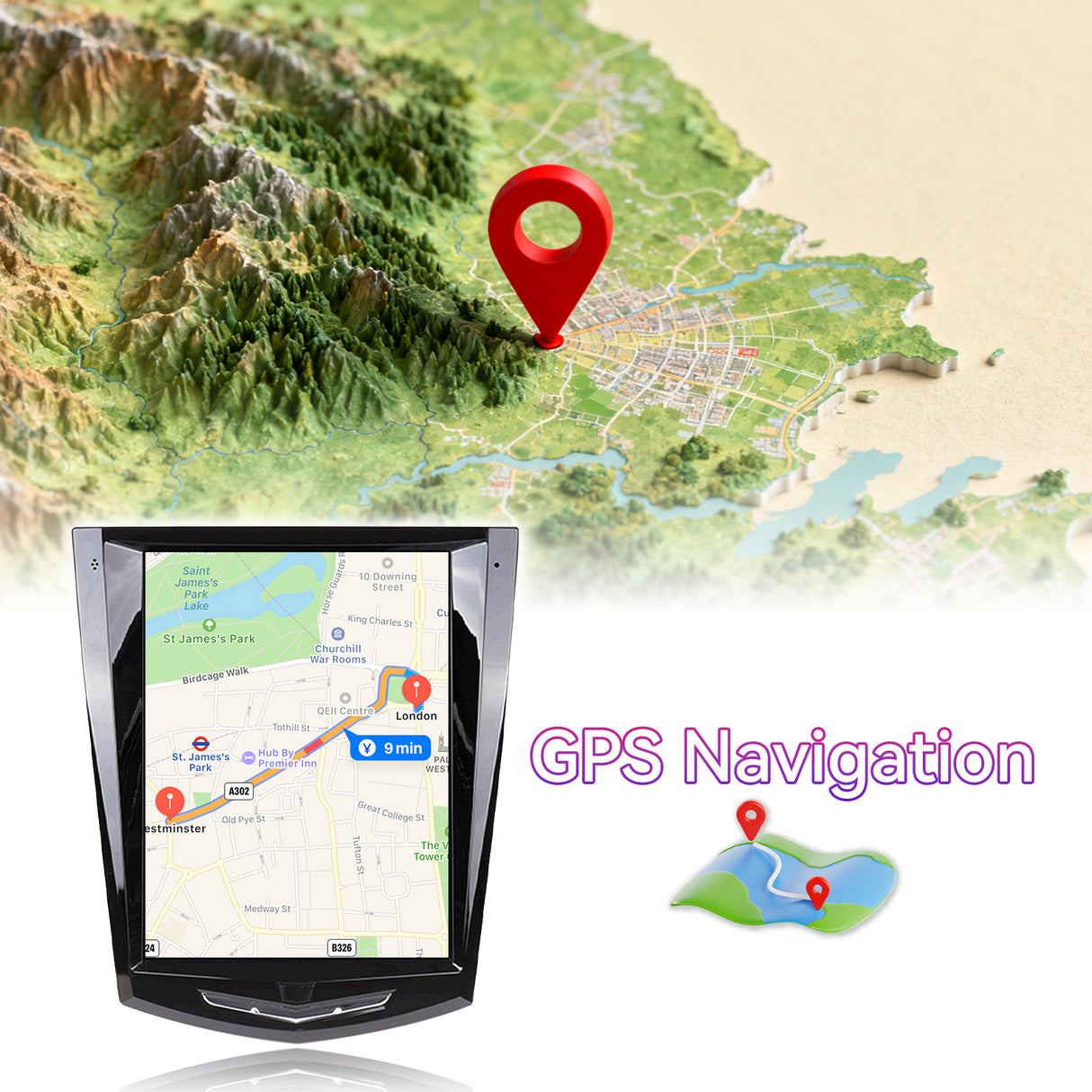 Car Radio Stereo Compatible with Cadillac ATS ATSL XTS SRX CTS 2009-2018. 9.7" Screen Stereo Replacement with Wireless Carplay Android Auto GPS Bluetooth FM DSP SWC Backup Camera